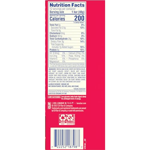 LUNA BAR – CHOCOLATE PEPPERMINT STICK FLAVOR – GLUTEN FREE SNACK BARS – NON-GMO – PROTEIN BARS – MADE WITH ORGANIC OATS – VALUE PACK (12 PACK)
