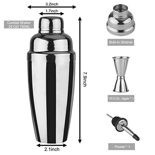 Cocktail Shaker, Cocktail Set 750ml Barkeeper, Edelstah Cocktail Shakers Barzubehör mit Jigger, Alkoholausgieße, Martini… – Bild 4