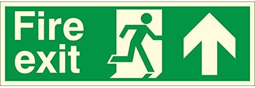 50 x Glow In The Dark Fire Exit Up Signs 300mm x 100mm - Self Adhesive