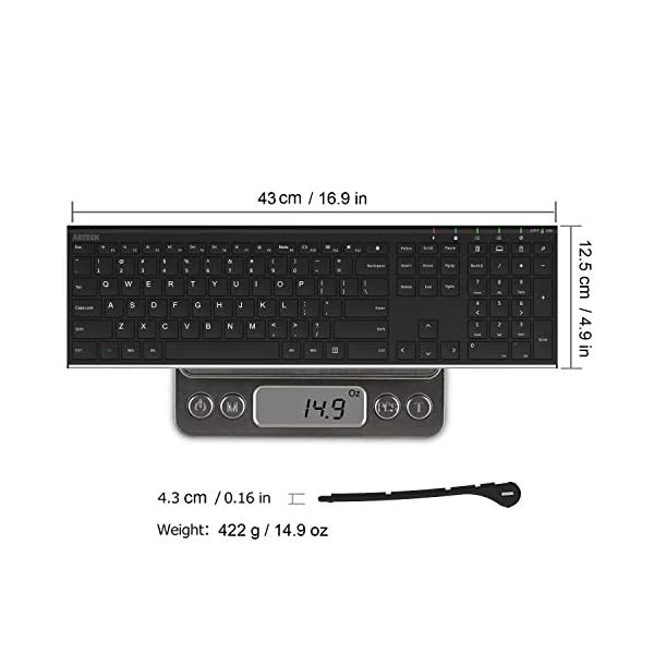 Arteck 2.4G Wireless Keyboard Stainless Steel Ultra Slim Full Size Keyboard with Numeric Keypad for Computer/Desktop/PC…