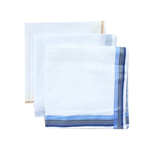 6/9 Pack of Mens Striped Border Cotton Handkerchiefs