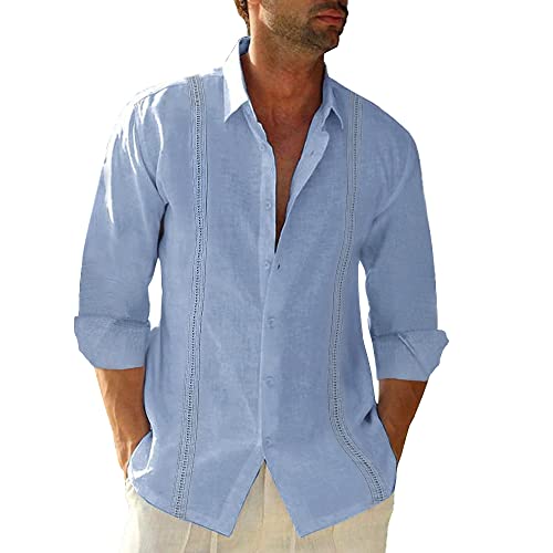 JEKAOYI Men’s Button Down Linen Shirt – Casual Long Sleeve Cotton Beach Shirt With Pocket, Regular Fit - View #10