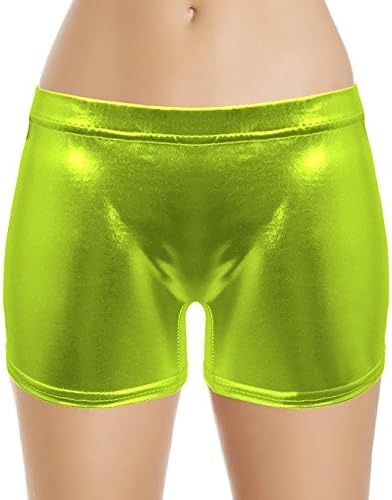 Women's Shiny Stretchy Neon Hot Pants Short Skirt Dance Party Underwear ChartreuseSmall