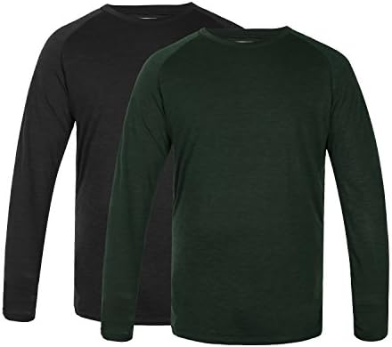 DOROM Men's Long Sleeve Casual Crewneck T-Shirt (XXL, 1Black 1Green)