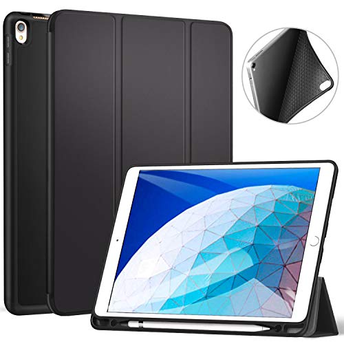 ZtotopCase for iPad Air 10.5" (3rd Gen) 2019/iPad Pro 10.5" 2017 with Pencil Holder, Ultra Slim Soft TPU Back and Trifold Stand Cover with Auto Sleep/Wake Full Body Protective Smart Case, Black