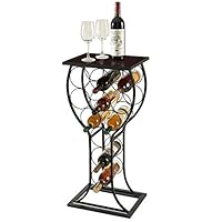 BENOSS Industrial Wine Table Display Rack, Wine Storage Organizer Stand Bar, Freestanding Wine Rack, Metal and Solid Furniture Decor Holds 11 Bottles, 15W x 12D x 33.25H Inch