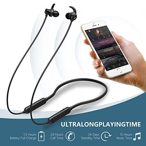 MTY Wireless Bluetooth Headphones Neckband 15Hrs Playtime Upgraded V5.0 Wireless Earbuds in Ear Noise Cancelling Sport Earbuds IPX5 Waterproof for Gym Running Call Work Home Office