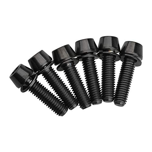 Wanyifa Titanium Ti Allen Hex M5x16 18mm Tapered Head Bolt with Washer Screw for Bicycle Stem Parts Pack of 6 (Black, M5x18mm)