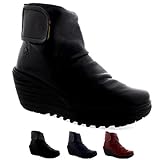 Womens Fly London Yegi Leather Velcro Fashion Wedge Heel Ankle Boots