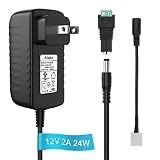 12V 2A LED Strip Power Supply 24W - UL Listed 2020 New DC 12 Volt Universal Portable Power Supply Adapter for LED Strip Light, CCTV Camera with 5.5/2.1 Female Barrel Connector, 3528 2pin LED Connector