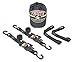 PowerTye 1.5in x 6ft Ergonomic Ratchet Tie-Down Kit w/Latching Hooks, Soft-Tyes, and Storage Bag - Made in USA - 1,000 lb. WLL / 3,000 lb. Breaking Strength - Black (Kit)