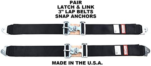 Racerdirect 3" LAP BELTS SFI 16.1 SNAP IN ANCHORS BLACK 2 POINT SEAT BELTS PAIR