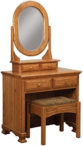 Amish Heirlooms Heritage Solid Oak Dressing Table with Bench, 34" by 21.5" by 65", Tuscan Brown