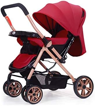 Whchiy Foldable Baby Stroller Anti-Shock Wheel Infant Stroller Includes Rain Cover Full Recline for 1-3 Years (Wine red)