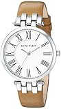 Anne Klein Women's AK/2619SVTN Silver-Tone and Tan Leather Strap Watch