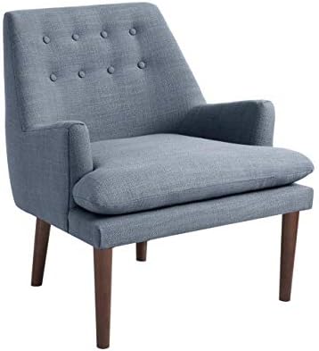 Madison Park Taylor Accent Chairs Hardwood Brich Wood Faux Linen Living Room Chairs Blue Grey Mid Century Club Style Living Room Sofa Furniture 1 Piece Button Armed Bedroom Chairs Seats