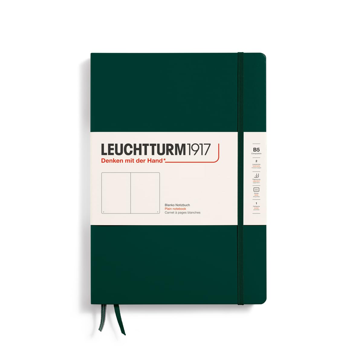 LEUCHTTURM1917 370278 Notebook Composition (B5), Hardcover, 219 Numbered Pages, Forest Green, Blank