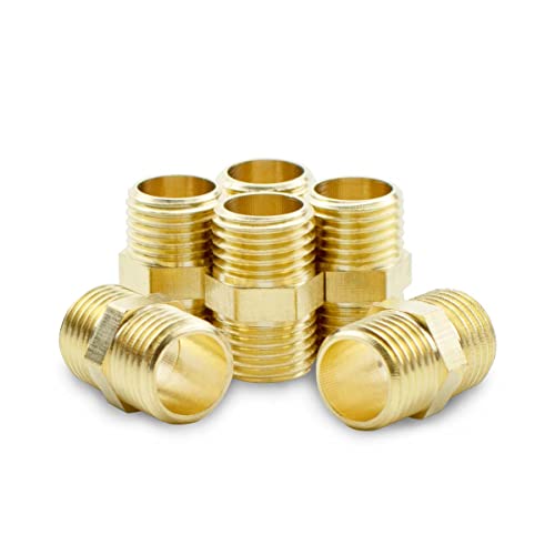 Bwintech 6 Pcs 1/2" Male to 1/2" Male BSP Thread Brass Hex Nipple Connector for Pipe Connecting Conversion