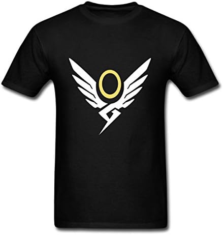HUENS Mercy Overwatch Mens Cotton Graphic T-Shirt Black Size L