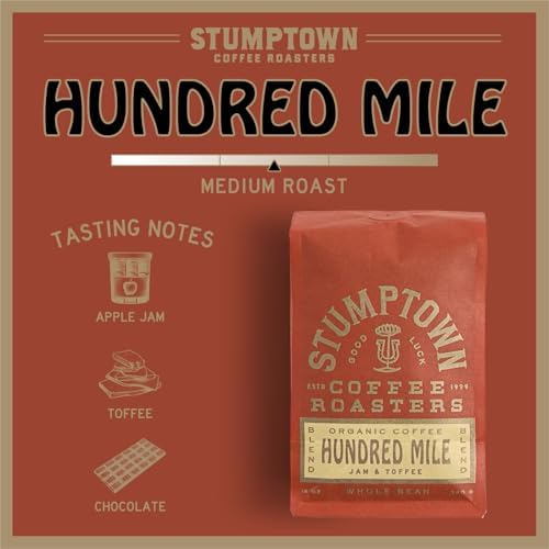 STUMPTOWN COFFEE ROASTERS, MEDIUM ROAST ORGANIC WHOLE BEAN COFFEE – HUNDRED MILE 12 OUNCE BAG WITH FLAVOR NOTES OF JAM AND TOFFEE