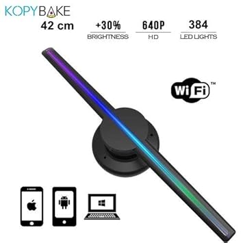 Kopybake 3D Hologram Fan with Free 3D Video Library. 3D Hologram Advertising Display LED Fan and Projector Display Compatible with Phones (iOS & Android)