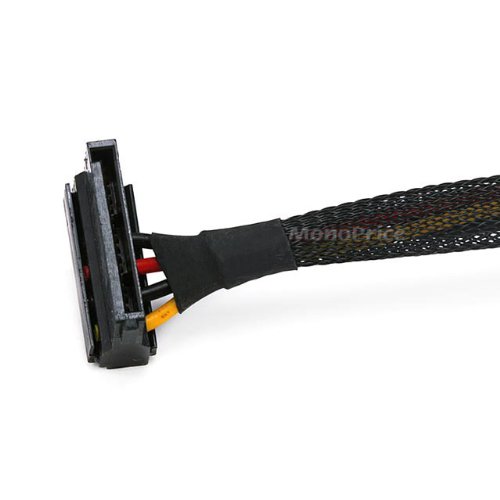 Monoprice 12inch 4pin MOLEX Male to (2) 15pin SATA II Female Power Cable (Net Jacket)