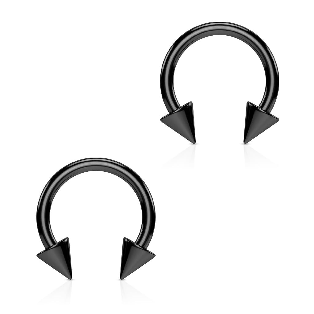 PiercedOff Black Titanium IP over 316L Surgical Steel 1.2mm Horseshoe with 4mm Spikes - Ring Size 10mm - Sold as a Pack of 2 Horseshoes