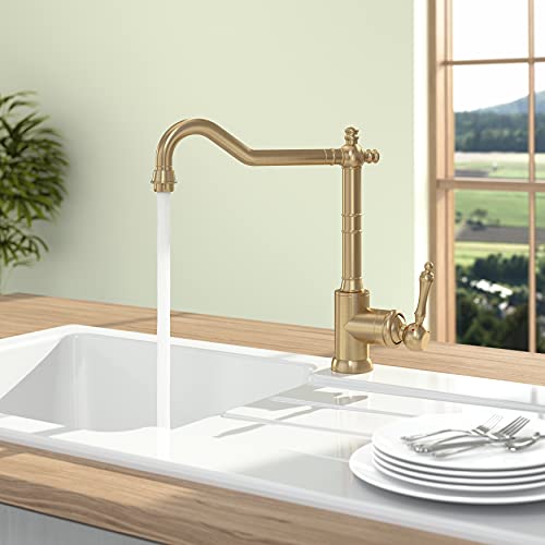 Villeroy & Boch Avia 2.0 Kitchen Taps, High Pressure Kitchen Faucet with Ceramic Cartridge and 360° Swivel Radius, Low Consumption Sink Faucet, Spout Height 235 mm, Gold