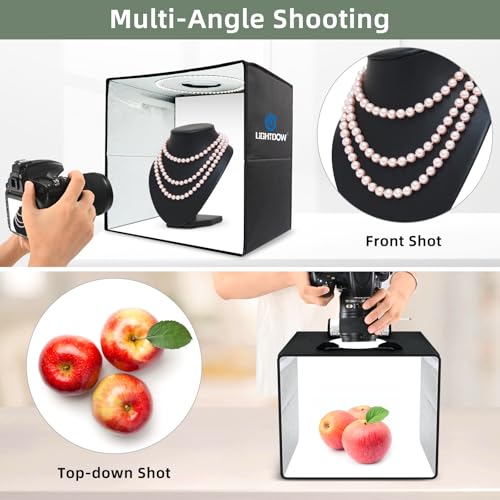 Lightdow Light Box Photography, 40CM/16"x16" Portable Photo Box Booth with 120 LED Lights Dimmable & 6 Backdrops, Mini Shooting Tent Kit for Small Product, Jewelry