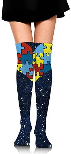 Women's Knee High Compression Thigh High Socks Autism Puzzle Heart For Jogging Sport Long Stockings