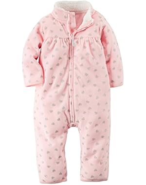 Carters Baby Girls Zip-Up Glitter Print Jumpsuit Pink Hearts 18M
