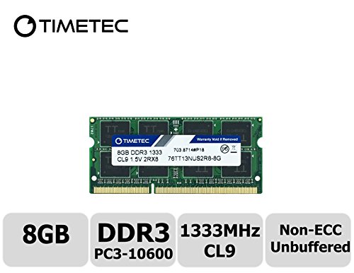 Timetec Hynix IC 8GB DDR3 1333MHz PC3-10600 Non ECC Unbuffered 1.5V CL9 2Rx8 Dual Rank 204 Pin SODIMM Laptop Notebook Computer Memory Ram Module Upgrade(8GB)