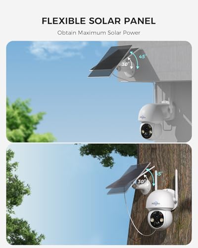 Hiseeu Camara de Seguridad Exterior, Kit de 4 cámaras Inalámbricas de 4 MP con Energía Solar, WiFi de 2,4 G y 5 G, Visión Nocturna a Color, Visión de 360°, Grabación Local en Disco Duro de 1TB
