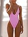 FITTOO Women Monokini Retro Thong One Piece Swimsuit Deep V High Cut Sexy Trikini Push up Strappy Backless M
