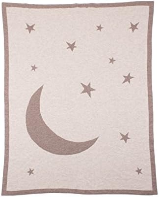 Love Cashmere Unisex 100% Cashmere Receiving Blanket - Moon &amp; Stars - Natural Multi - Made in Scotland
