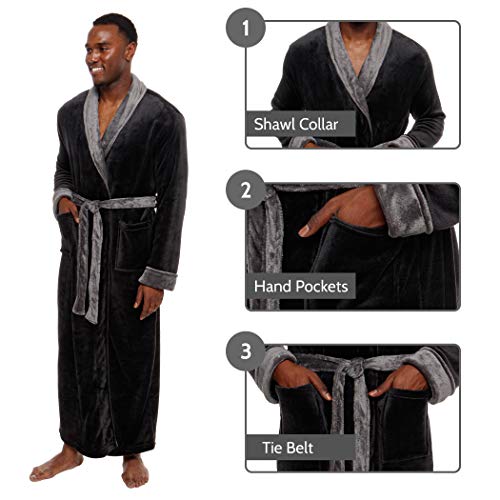 Ross Michaels Mens Robe Plush Big and Tall, Long Fleece Sherpa Spa Bath