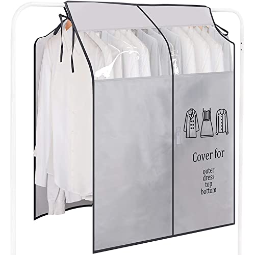 Protector de Ropa Colgante, Transpirable Reutilizable de Ropa Colgante para Trajes, Funda Protectora para Ropa con Cinta y Correa Mágicas,Ideal para Abrigos, Vestidos, Trajes,Chaqueta y Ropa Más Larga