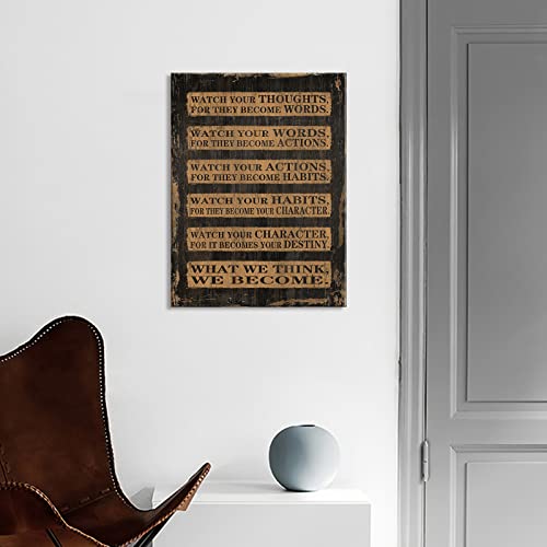 Inspirational Wall Art Dark Brown Rustic Canvas Pictures Motivational What We Think We Become Quetos Canvas Prints Vintage Farmhouse Artwork for Living Room Bedroom Bathroom Wall Decor 12\