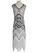 Vijiv Women 1920s Gastby Sequin Art Nouveau Embellished Fringed Cocktail Dresses,Silver,Large