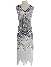 Vijiv Vestido flapper con flecos adornados para mujer de los años 20 Gastby con lentejuelas