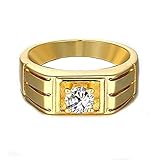 Geminis Mens Personality Gold Plated Cubic Zirconia Wide Band Rings-8