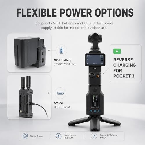 DF Digitaloto WTX-4P Wireless HDMI Receiver Transmitter for DJI Osmo Pocket 3, Range 500 m, Low Latency 0.05s, UVC Output & HDMI 1080P, Video System with Mini Tripod