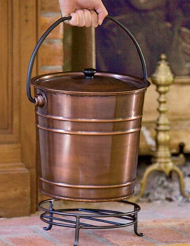 Gardener's Supply Company Steel Copper Finish Fireplace Ash Bucket with Floor Protection Stand, Holds 8 Quarts