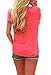 Women Summer V-Neck Cold Shoulder 3/4 Sleeve Side Ruched Tunic Shirt Top,Bright Pink,XL