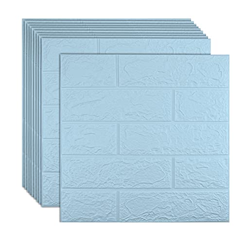Sodeno 10 PCS Blue 3D Wall Panels, 14.5 sq.feet Coverage, Printable Wallpaper Sticker with Self