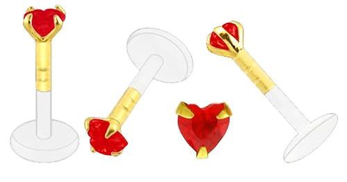 Amazon.com: 14 kt sólido oro corazón arriba w/rojo Gem Flex ...