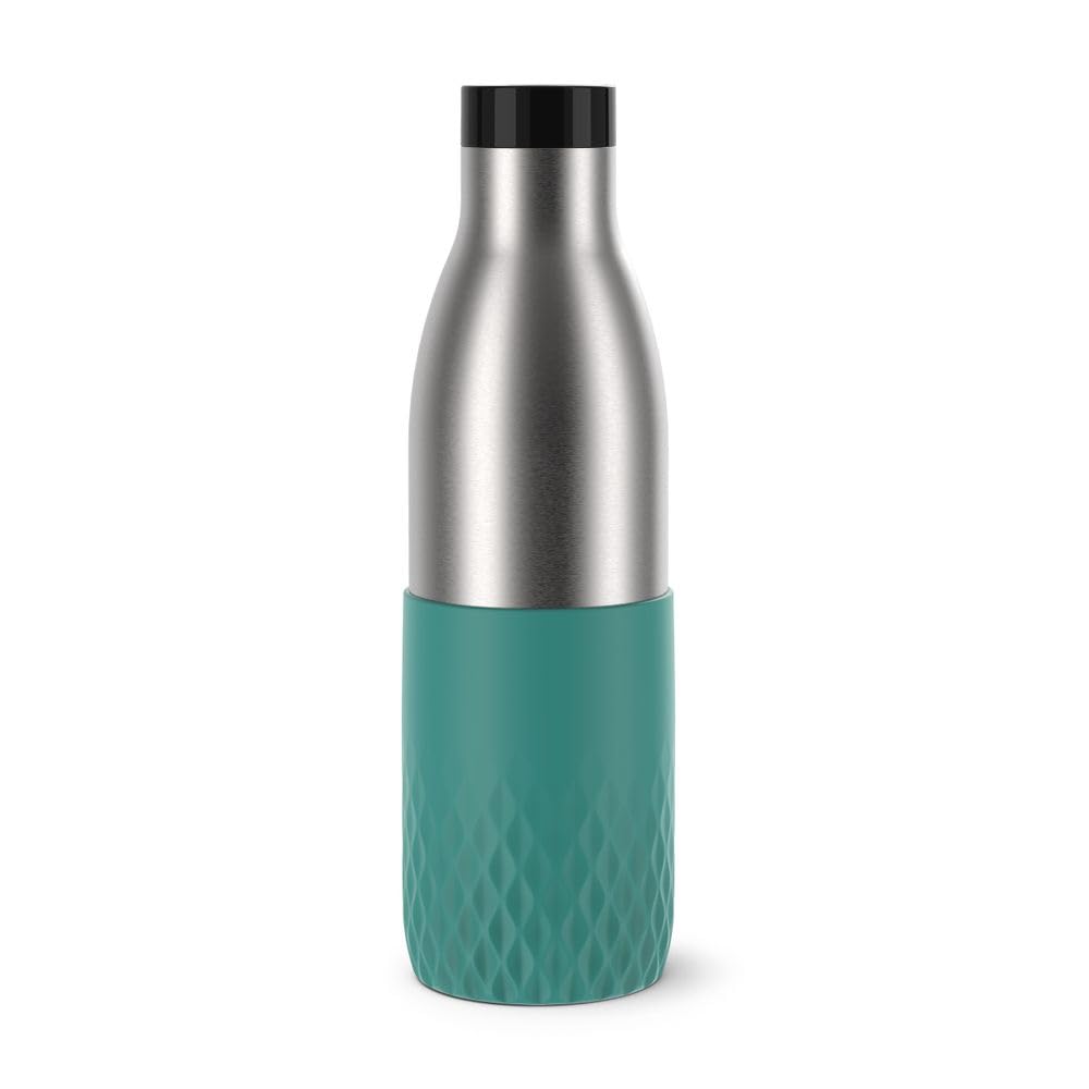 Tefal BLUDROP N3111210 Water Bottle, 0.7 L, Green, Reusable, 18/10 Stainless Steel, Airtight, Silicone Sleeve, Ergonomic, Keeps Drinks Hot 12H and Cold 24H, Dishwasher Safe