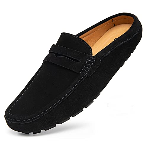 Go Tour Mens Handmade Suede Leather Mules Clog Slippers Breathable Leather Slip on Shoes Casual Loafers