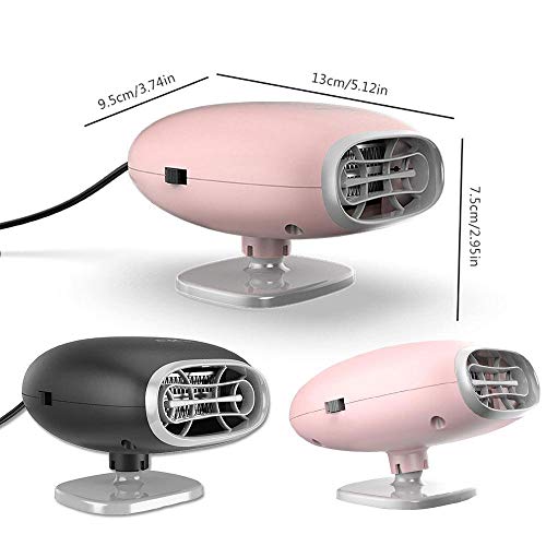 Portable Car Heater Defroster, Upgraded 12 V Fast Heating Car Windscreen Demister Heater, 360Â° Rotating 2 in 1 Auto Heating Cooling Fan with Plug in Cigarette Lighter for Vehicle Trucks (Black)