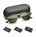 LUENX Men Semi Rimless Polarized Sunglasses Grey Green Lens Tortoise Retro Frame 51MM